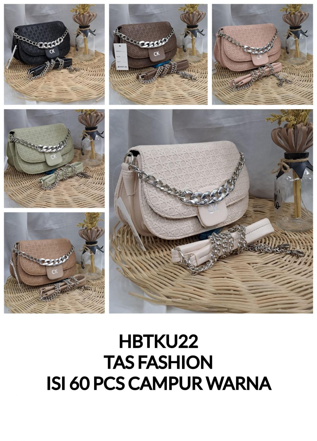 TAS FASHION HBTKU22 SIZE 20CM * 14CM * 15CM ISI 60 PCS ( CAMPUR WARNA )