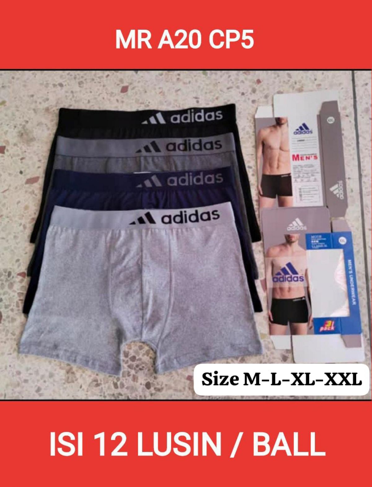 CELANA DALAM MR A20 CP5 SIZE M-L-XL-XXL ISI 12 LUSIN
