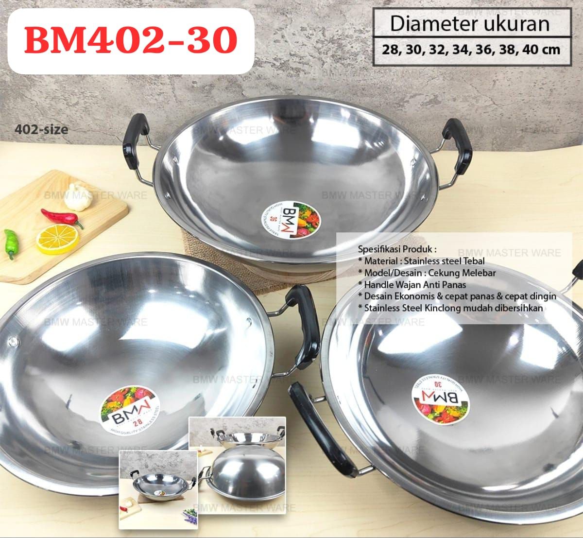 WAJAN STAINLESS BM402-30 SIZE 30 CM ISI 30 PCS