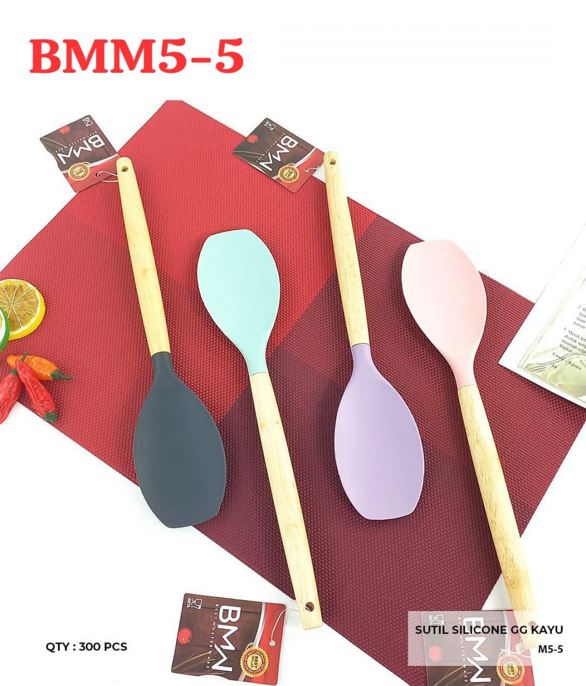 SUTIL SILICONE GAGANG KAYU BMM5-5 ISI 300 PCS