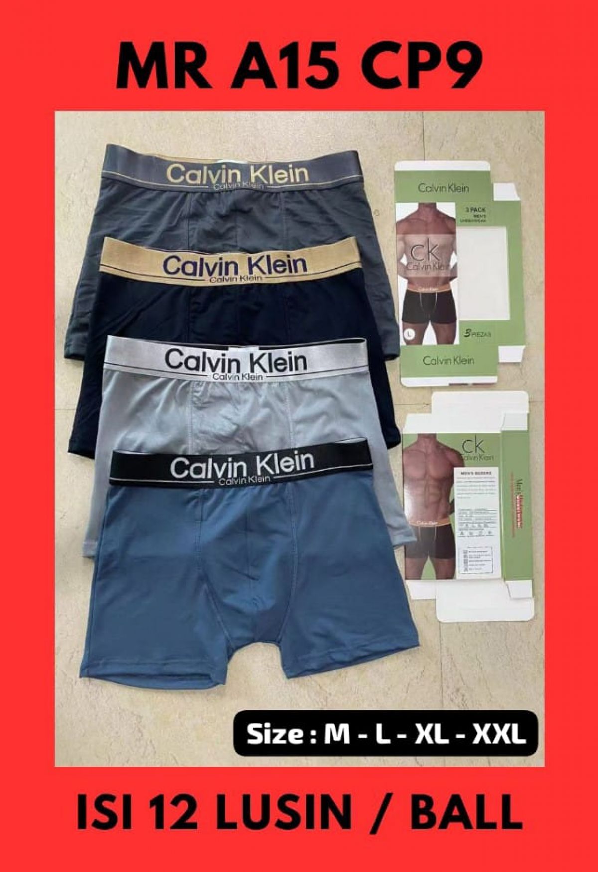 BOXER MR A15 CP9 SIZE M-L-XL-XXL ISI 12 LUSIN