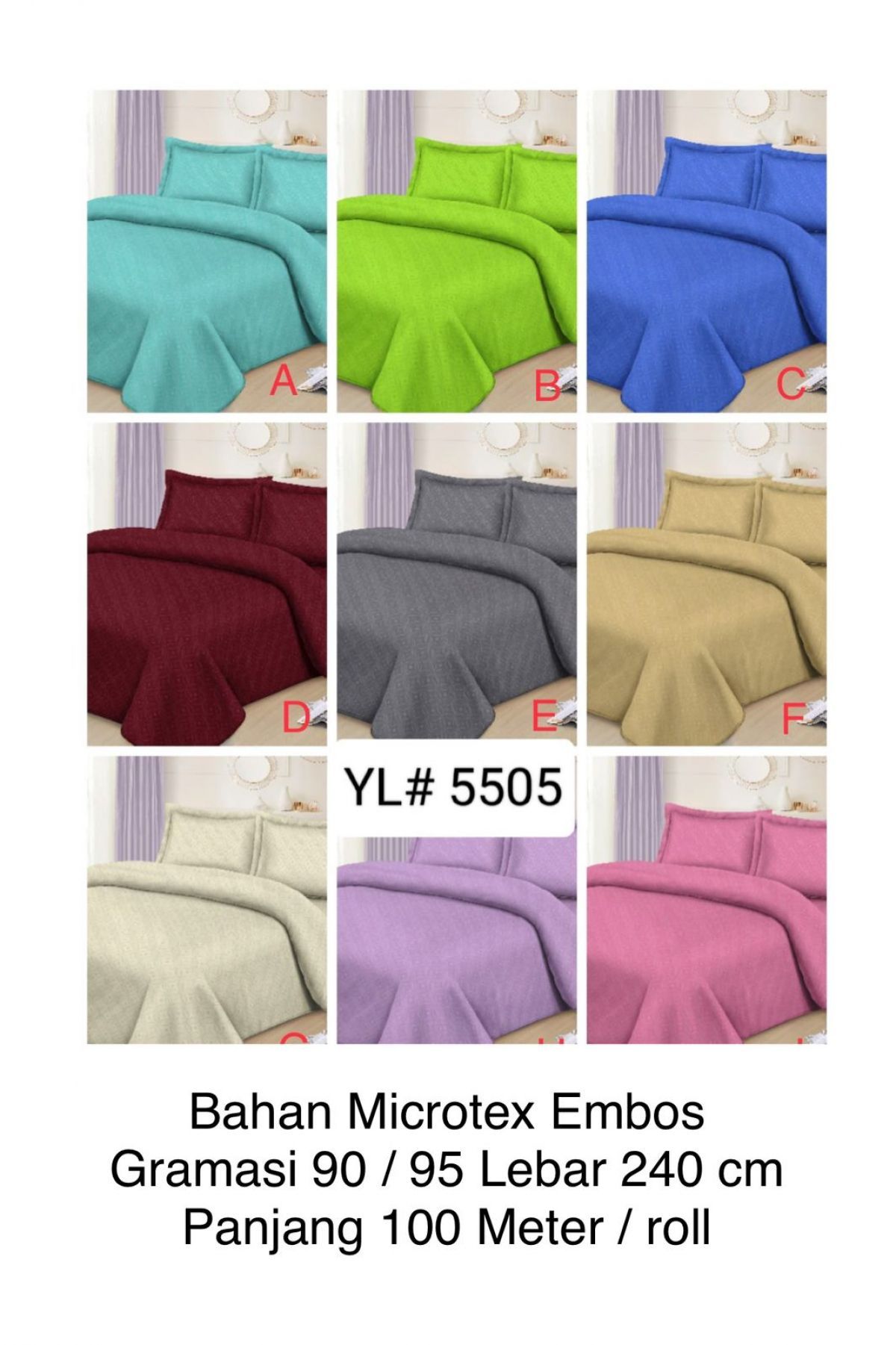 BAHAN SPREI MICROTEX EMBOS YL5505 GRAMASI 90 / 95 LEBAR 240CM PANJANG 100 M / ROLL