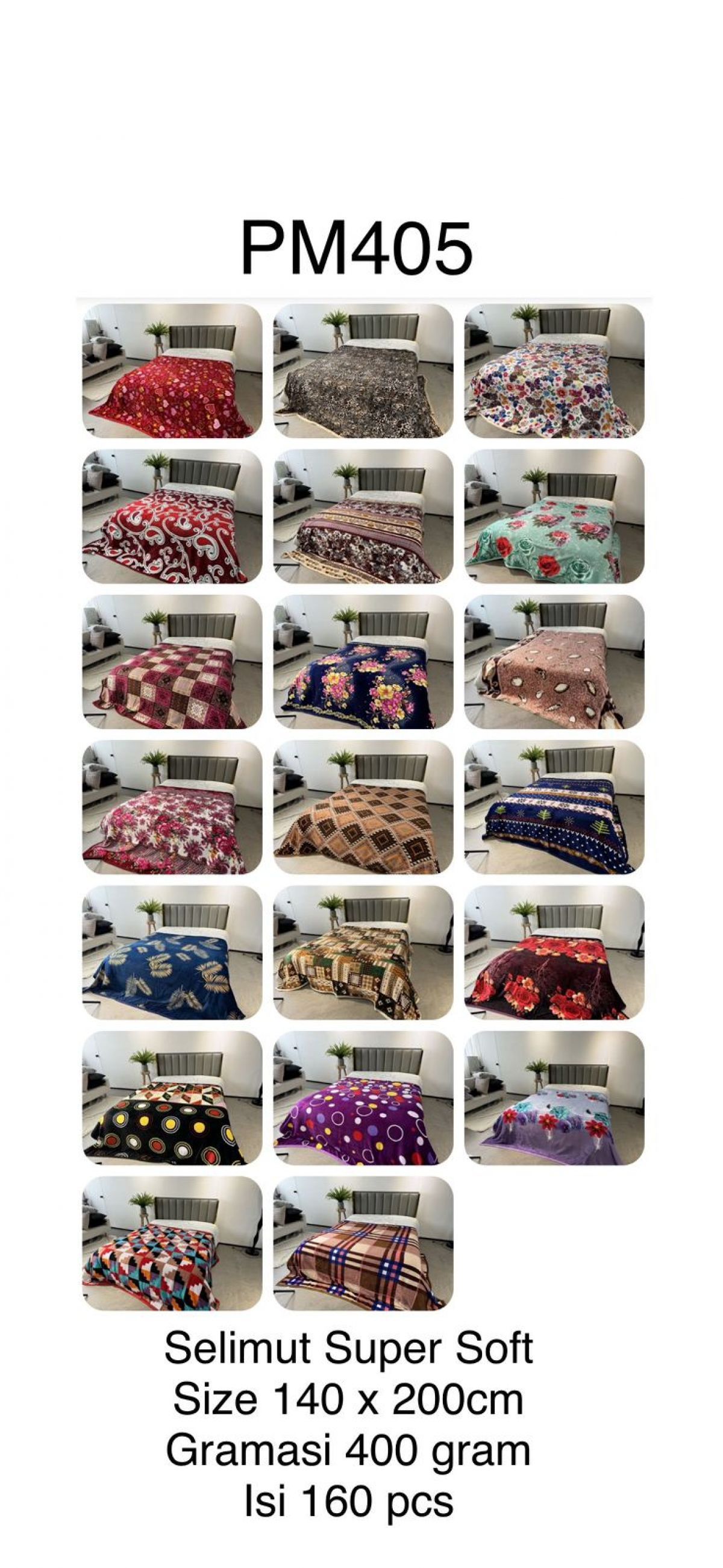 SELIMUT DEWASA PM405 SIZE 140CM*200CM 400GRAM ISI 160 PCS