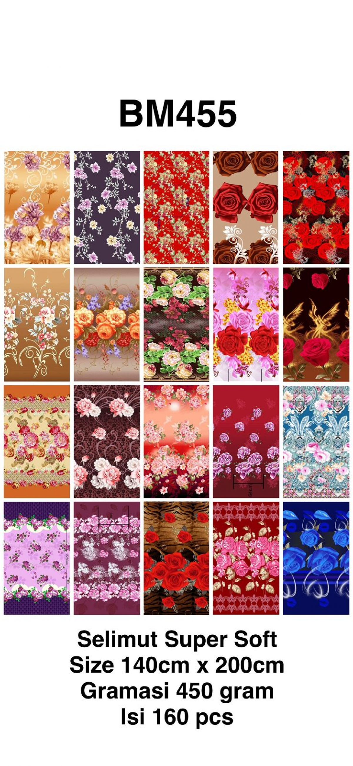 SELIMUT DEWASA BM455 SIZE 140CM*200CM 450GRAM ISI 160 PCS