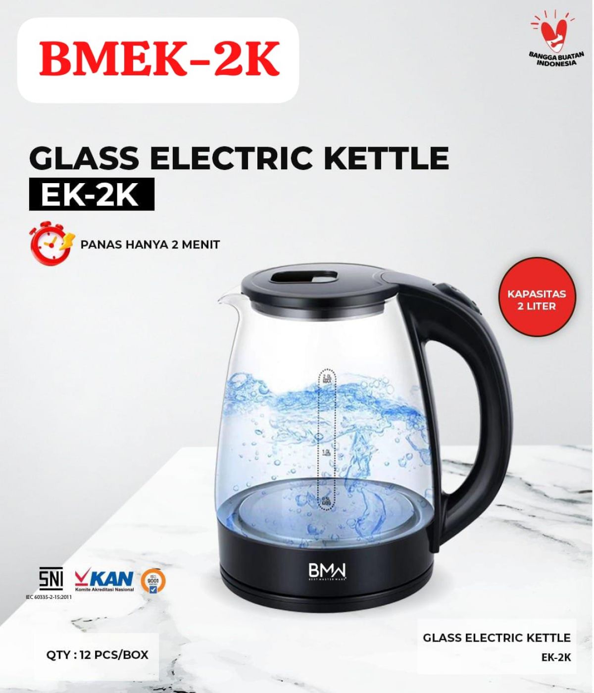 GLASS TEKO LISTRIK BMEK-2K 2 LITER ISI 12 PCS