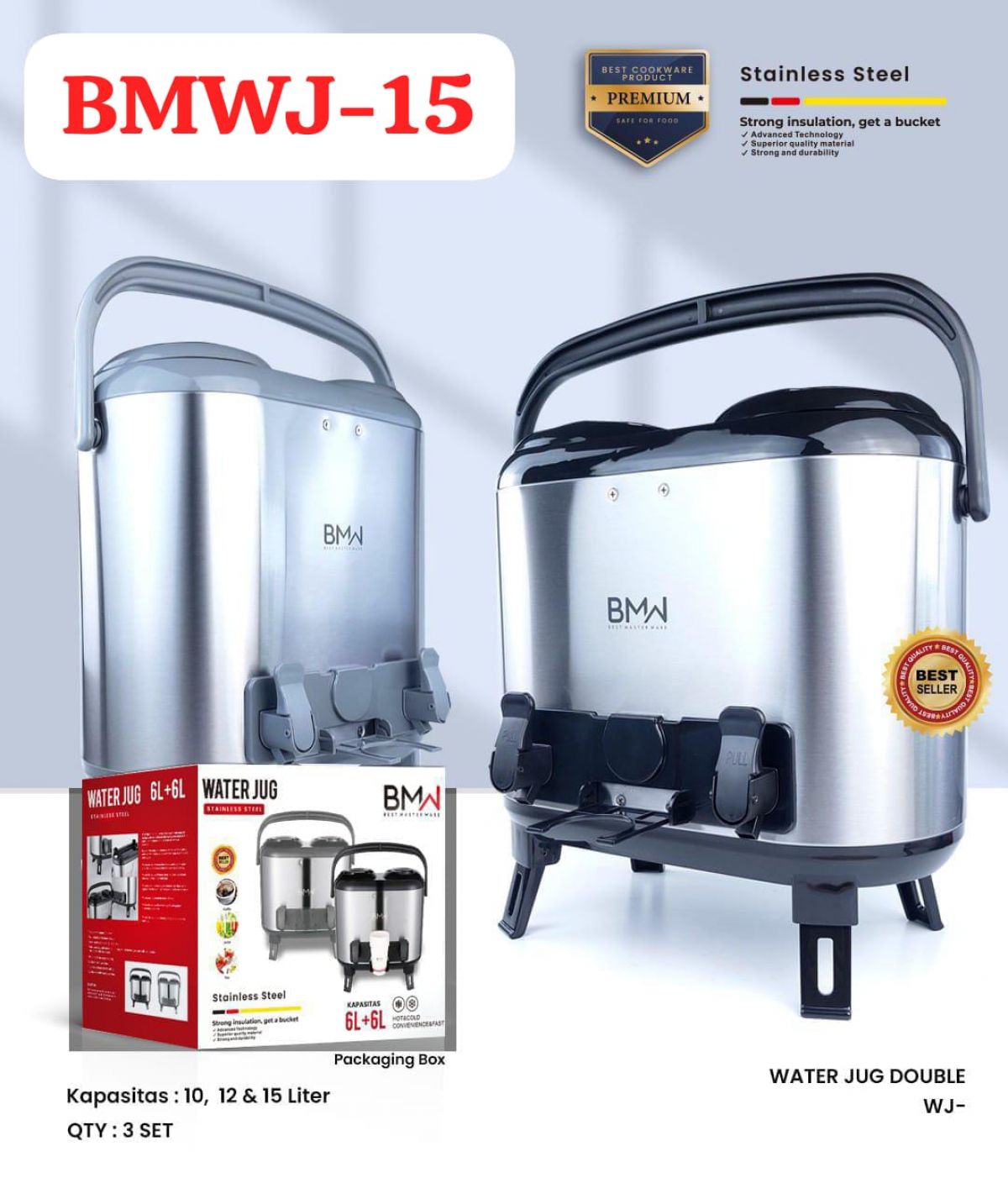 DOUBLE DISPENSER WATER JUG BMWJ-15 SIZE 15 LITER ISI 3 SET