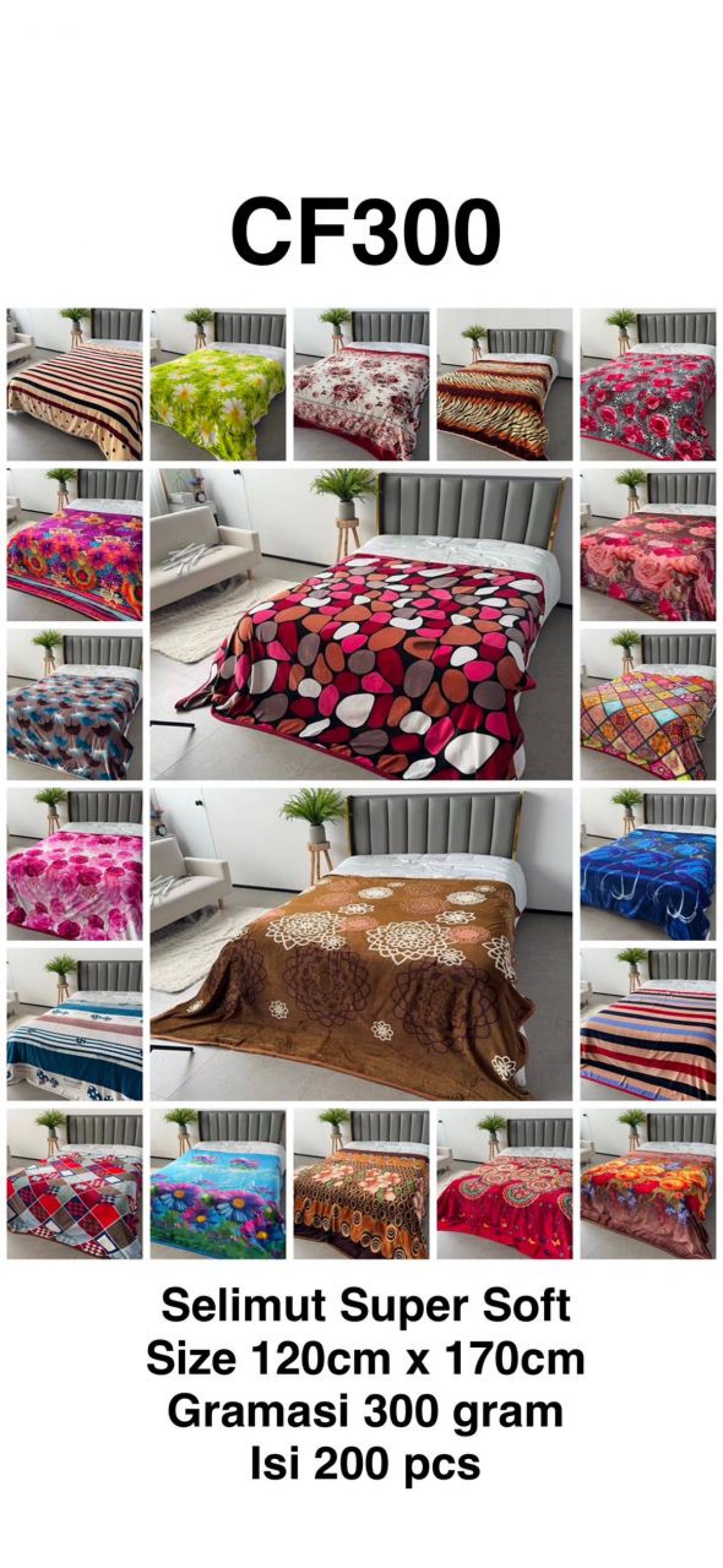 SELIMUT DEWASA CF300 SIZE 120CM * 170CM GRAMASI 300GR ISI 200 PCS
