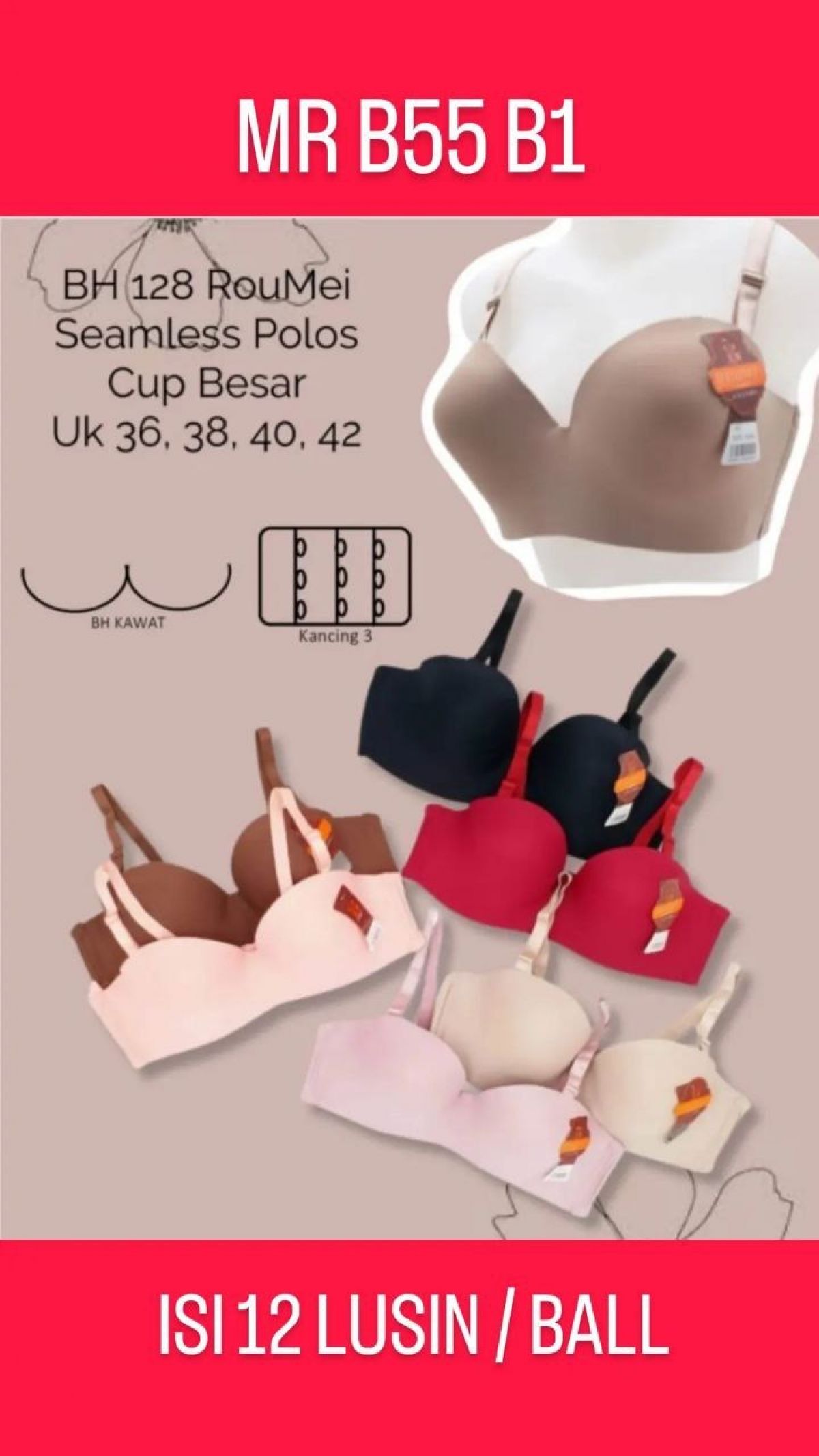BH SEAMLESS POLOS CUP BESAR MR B55 B1 SIZE 36 - 42 ISI 12 LUSIN