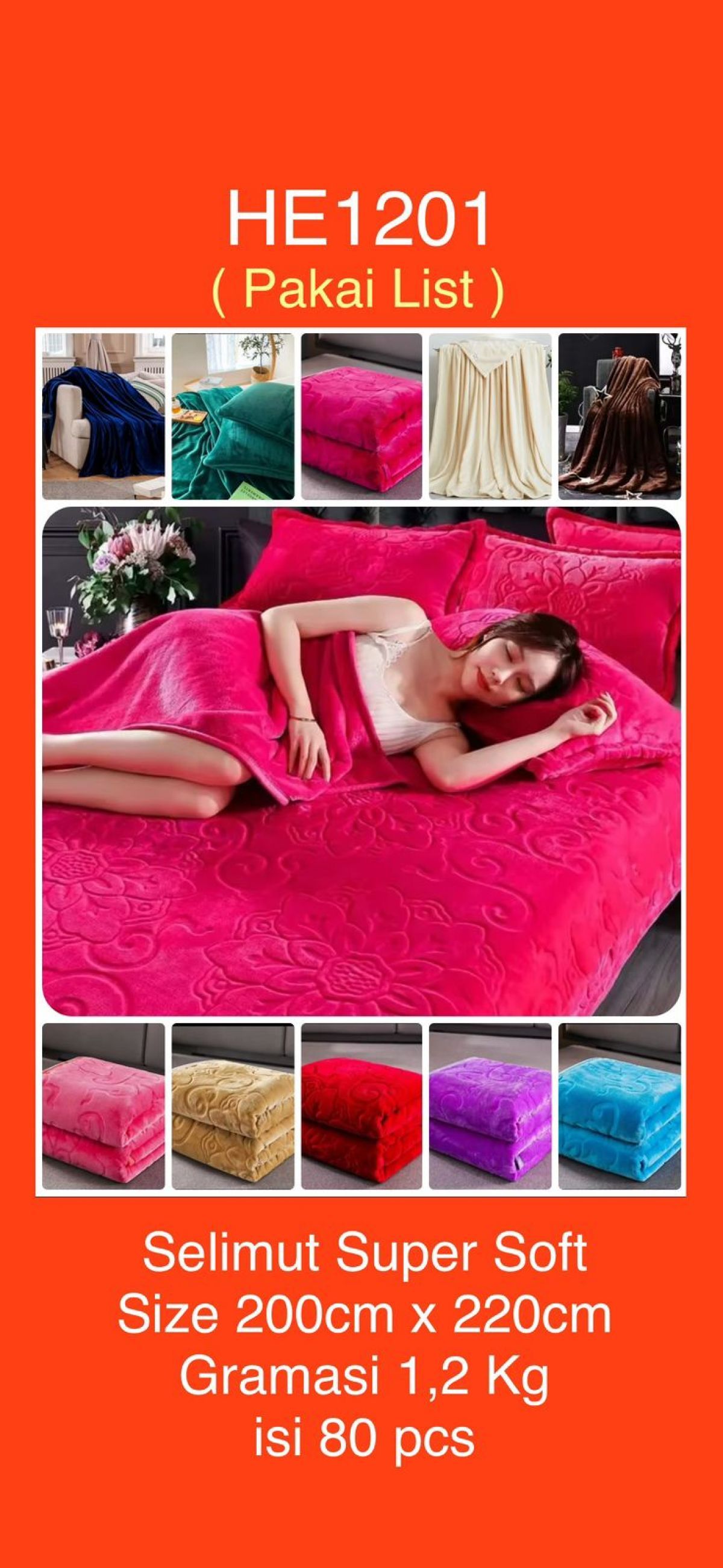 SELIMUT EMBOS (LIST) HE1201 SIZE 200CM*230CM 1.2KG ISI 80 PCS