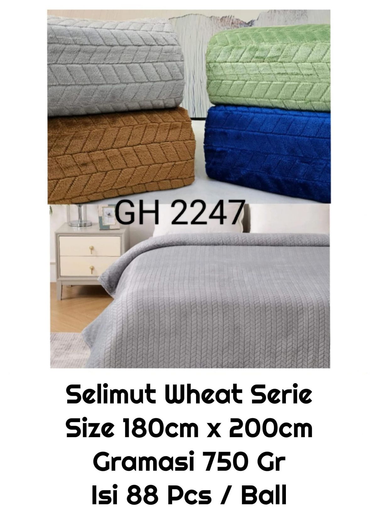SELIMUT WHEAT SERIE GH2247 SIZE 180CM * 200CM GRAMASI 750GR ISI 88 PCS