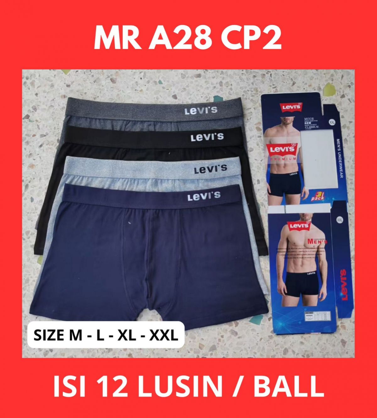 BOXER MR A28 CP2 SIZE M - L - XL - XXL ISI 12 LUSIN