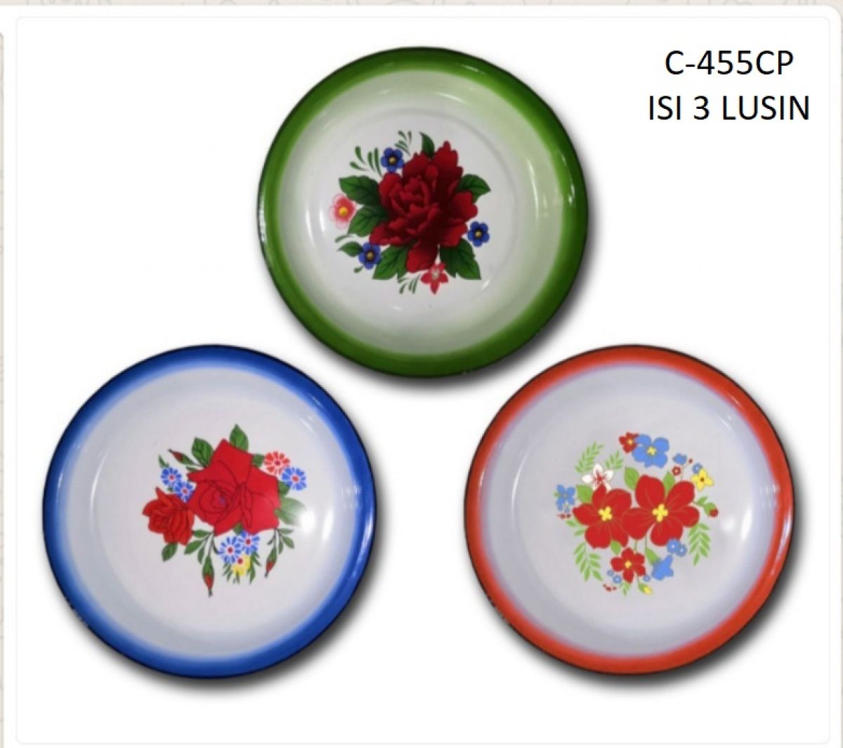 BAKI ENAMEL KEMBANG C-455CP (40CM) ISI 3 LUSIN