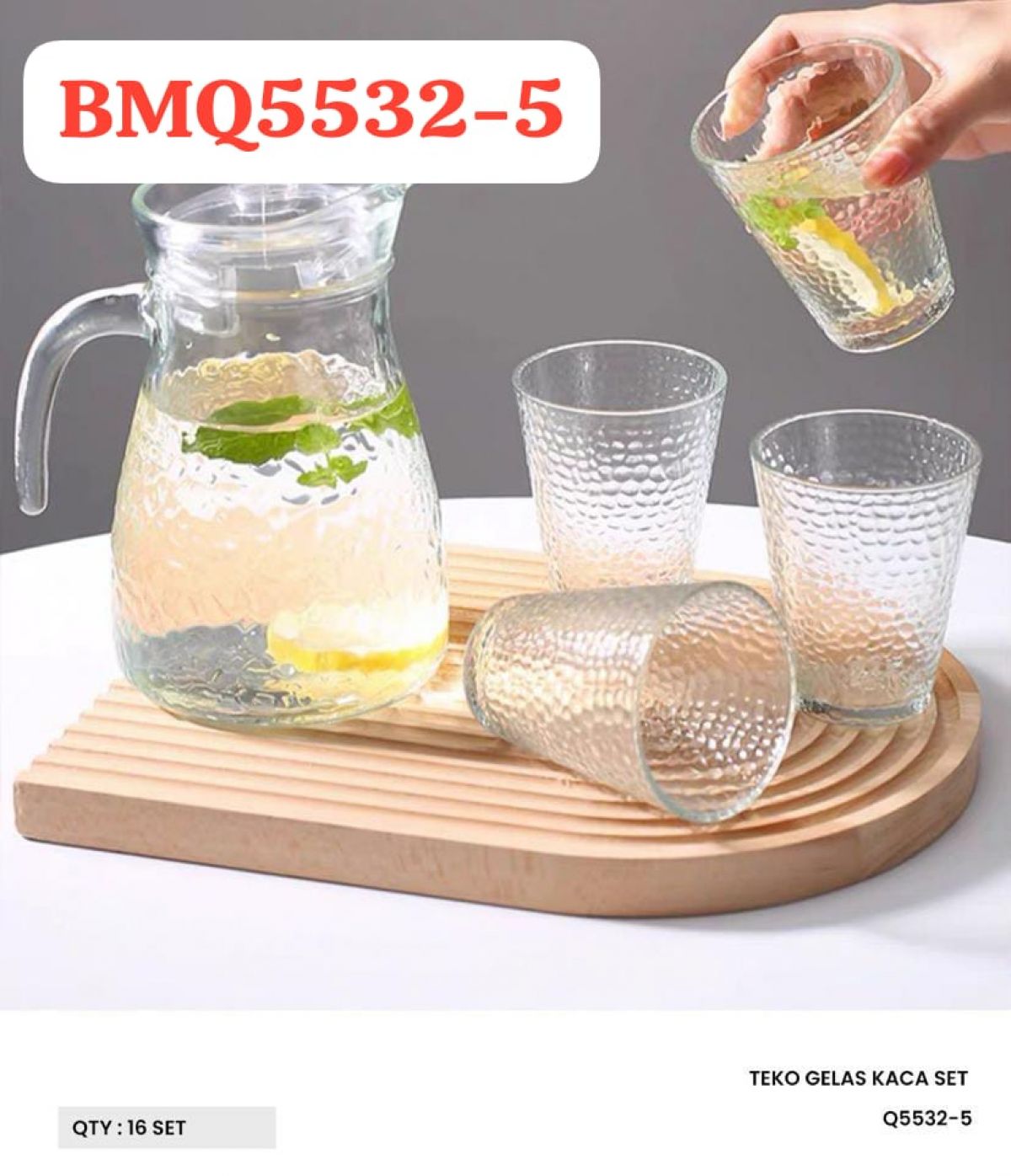 TEKO GELAS KACA SET BMQ5532-5 ISI 16 SET