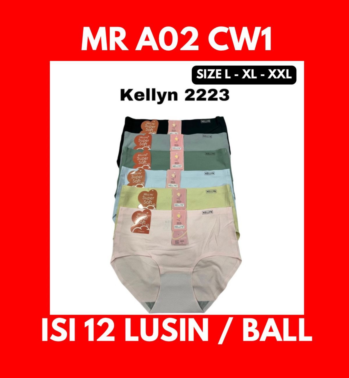 CELANA DALAM WANITA MR A02 CW1 SEAMLESS POLOS SIZE L-XL-XXL ISI 12 LUSIN