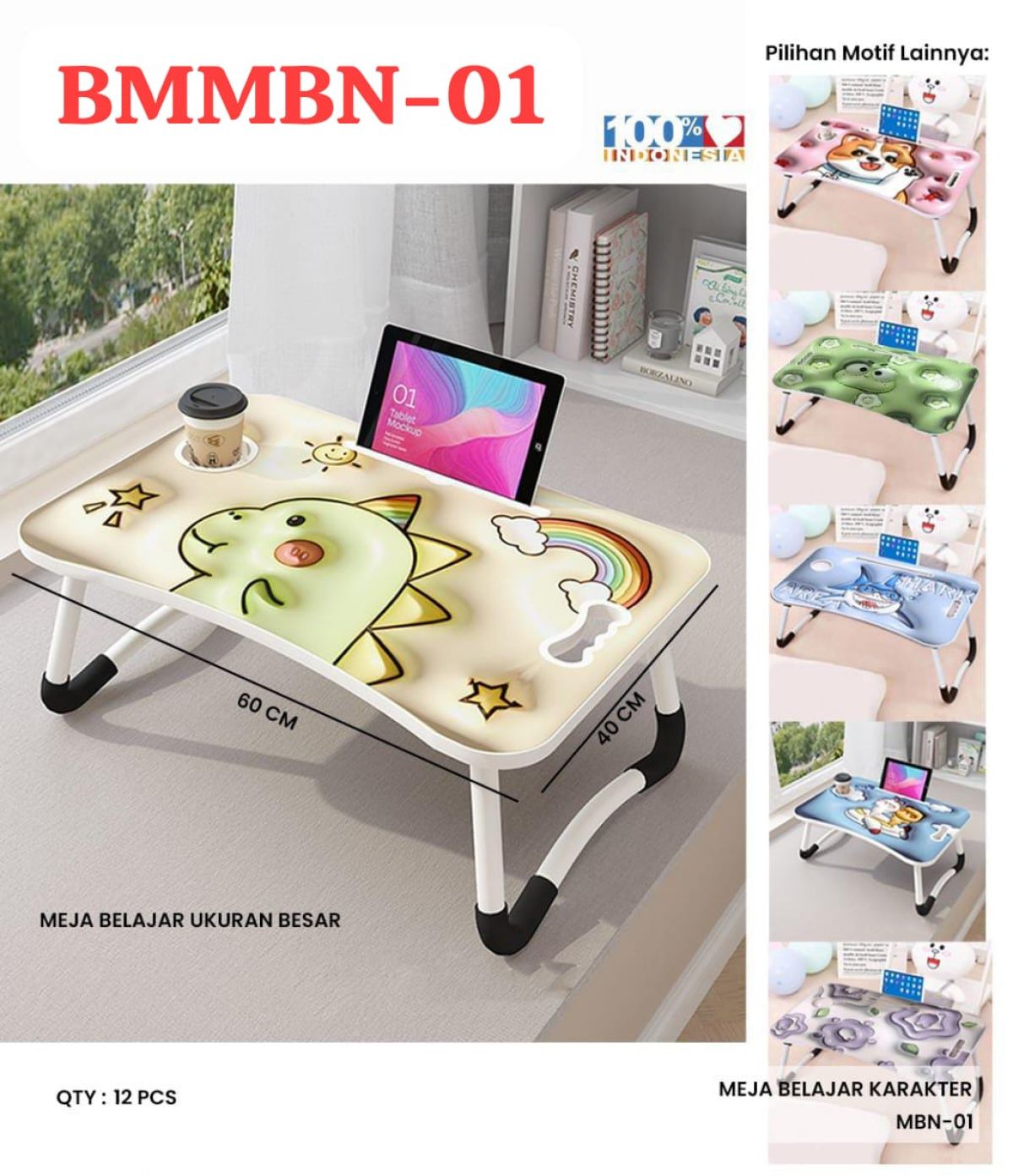 MEJA BELAJAR KARAKTER BMMBN-01 SIZE 60CM*40CM ISI 12 PCS