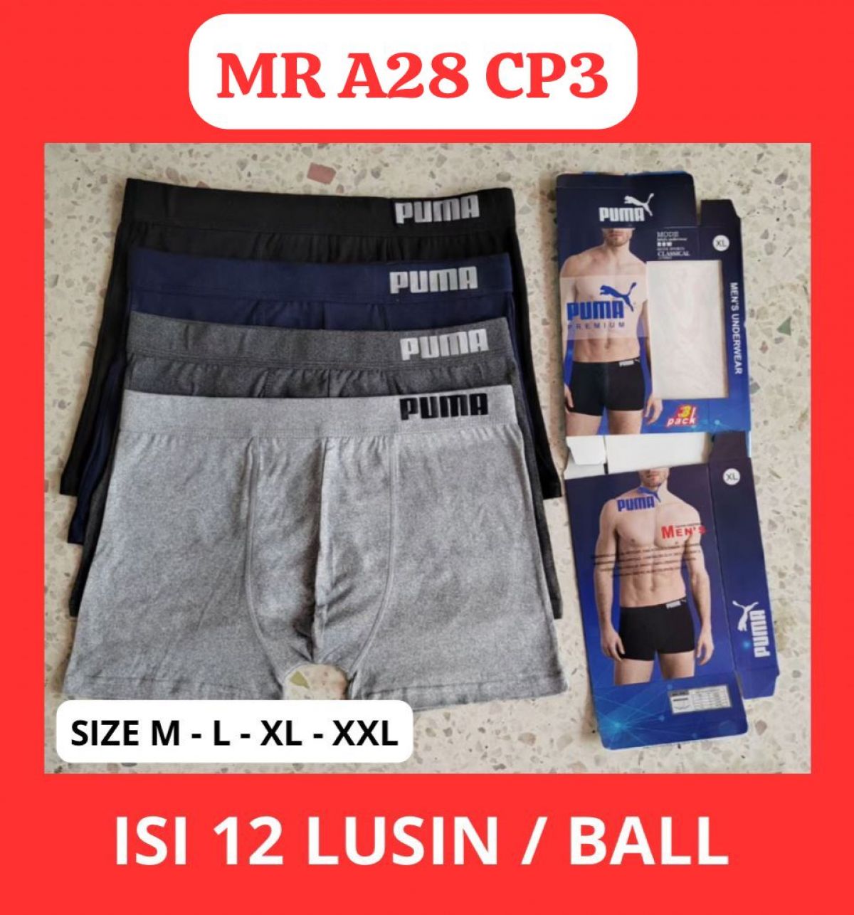 BOXER MR A28 CP3 SIZE M - L - XL - XXL ISI 12 LUSIN