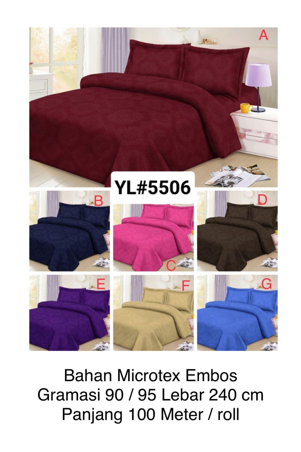 BAHAN SPREI MICROTEX EMBOS YL5506 GRAMASI 90 / 95 LEBAR 240CM PANJANG 100 M / ROLL