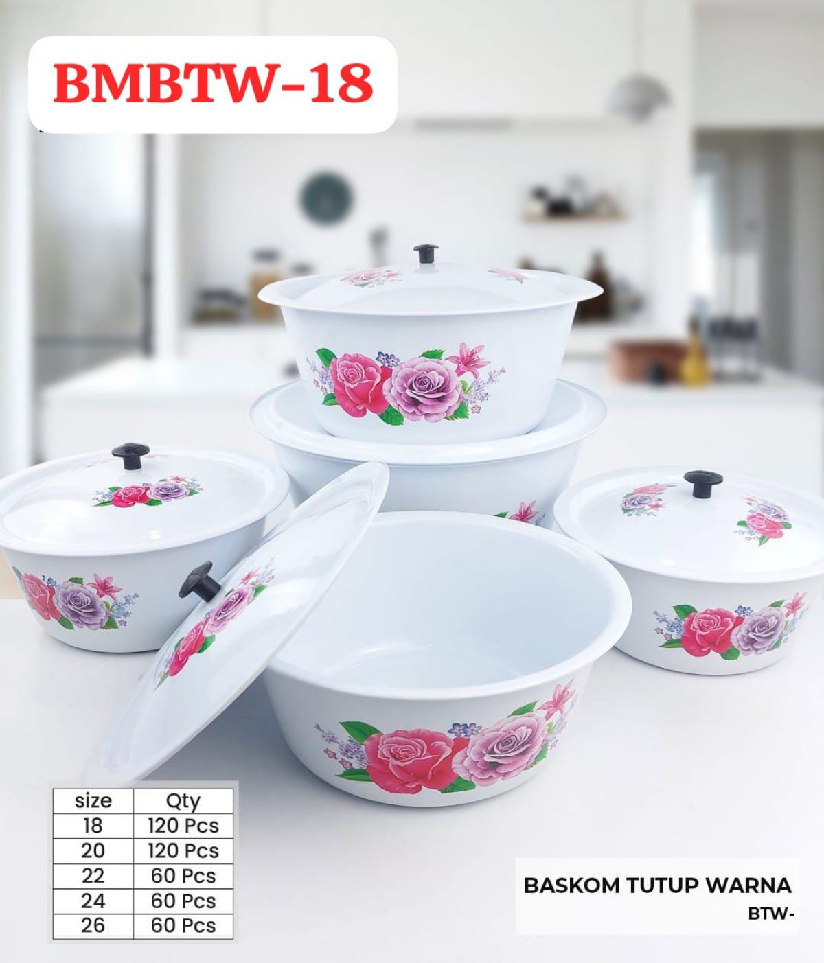 BASKOM TUTUP WARNA BMBTW-18 SIZE 18 CM ISI 10 LUSIN