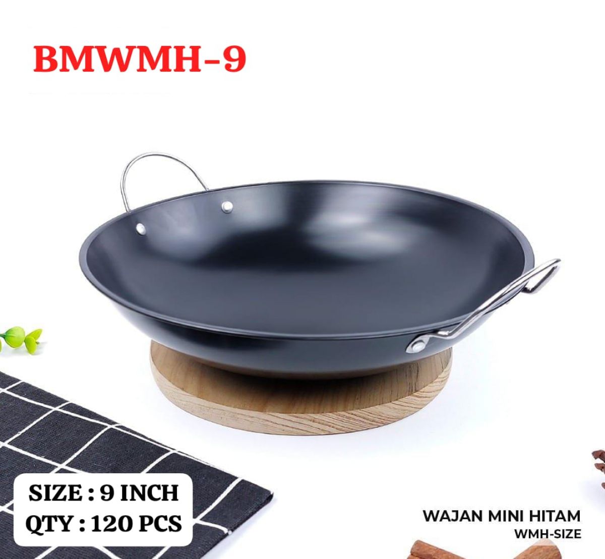 WAJAN MINI HITAM BMWMH-9 SIZE 9 INCH ISI 120 PCS