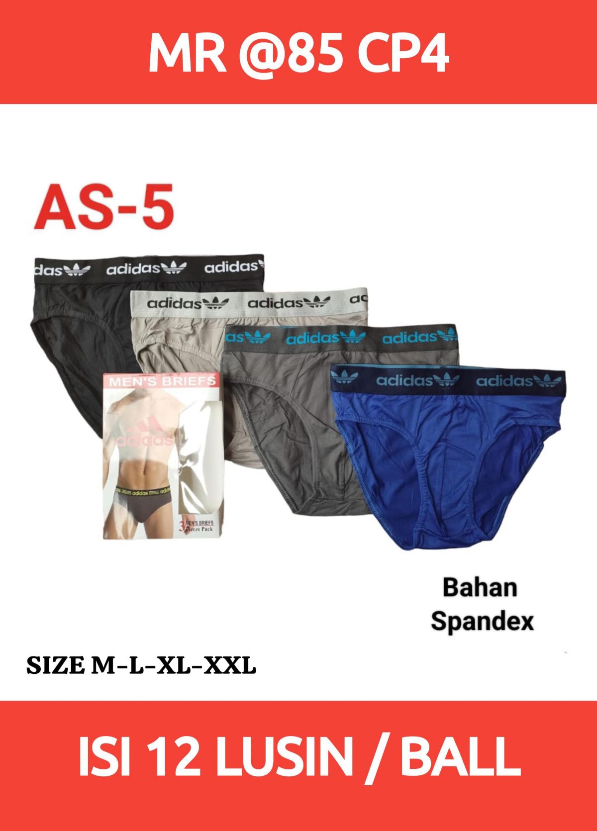 CELANA DALAM MR @85 CP4 SIZE M-L-XL-XXL BAHAN SPANDEK ISI 12 LUSIN