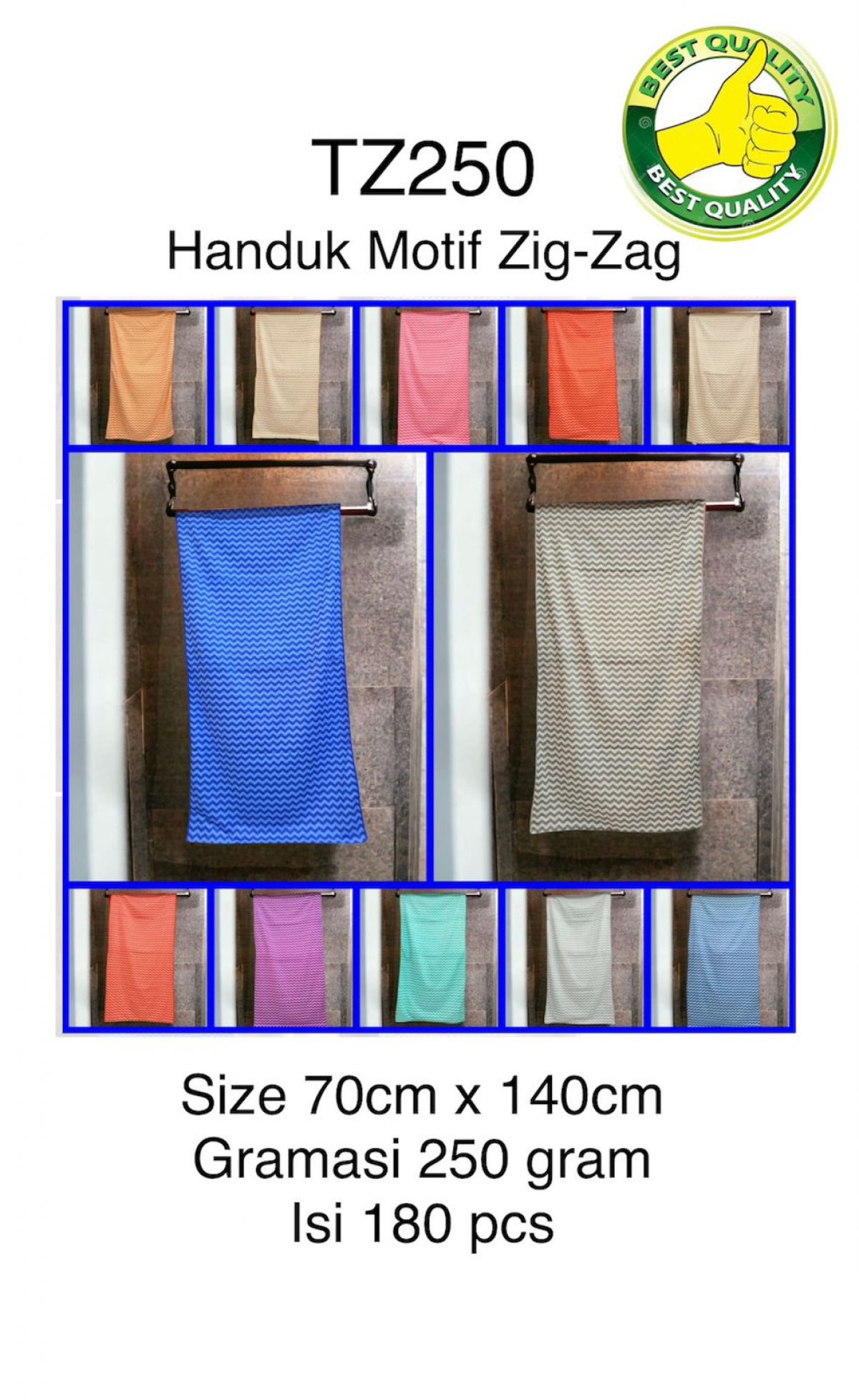 HANDUK ZIGZAG TZ250 SIZE 70CM * 140CM GRAMASI 250GR ISI 180 PCS